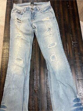 Armani Exchange Light Blue Distressed Flare Jeans